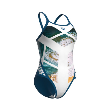 Vente Privée Arena Mai 2025 - WOMEN'S ARENA PLANET SWIMSUIT SUPER FLY WHITE MULTI-BLUE COSMO | Les4Nages