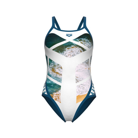 Vente Privée Arena Mai 2025 - WOMEN'S ARENA PLANET SWIMSUIT SUPER FLY WHITE MULTI-BLUE COSMO | Les4Nages