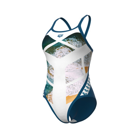 Vente Privée Arena Mai 2025 - WOMEN'S ARENA PLANET SWIMSUIT SUPER FLY WHITE MULTI-BLUE COSMO | Les4Nages