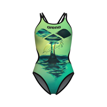 Vente Privée Arena Mai 2025 - WOMEN'S ARENA ONE DOUBLE CROSS BACK BLACK-SOFT GREEN MULTI | Les4Nages