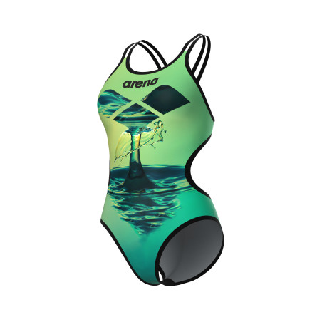 Vente Privée Arena Mai 2025 - WOMEN'S ARENA ONE DOUBLE CROSS BACK BLACK-SOFT GREEN MULTI | Les4Nages
