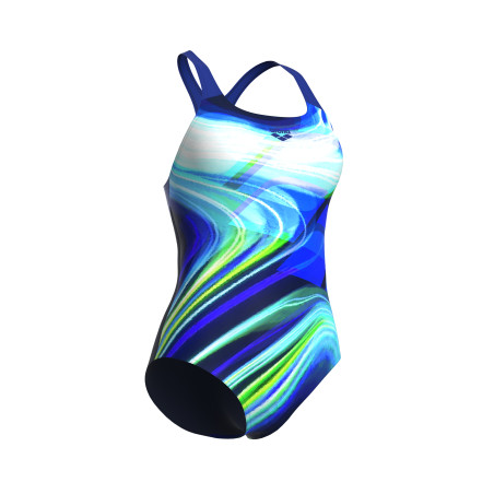 Vente Privée Arena Mai 2025 - WOMEN'S ARENA VISUAL WAVES SWIM PRO BACK NAVY-NEON BLUE MULTI-NEON | Les4Nages