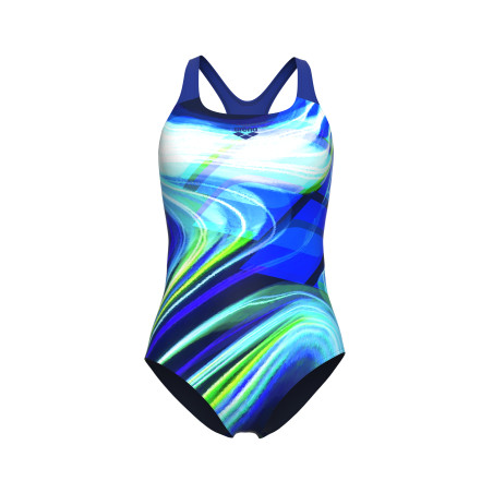 Vente Privée Arena Mai 2025 - WOMEN'S ARENA VISUAL WAVES SWIM PRO BACK NAVY-NEON BLUE MULTI-NEON | Les4Nages