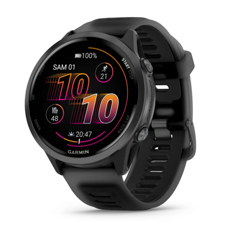 GARMIN Forerunner 570 47mm - Aluminium Slate avec bracelet noir translucide/noir Montre GPS Running  | Les4Nages