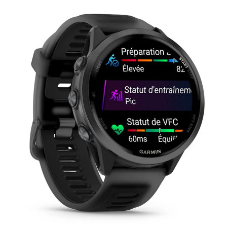 GARMIN Forerunner 570 47mm - Aluminium Slate avec bracelet noir translucide/noir Montre GPS Running  | Les4Nages
