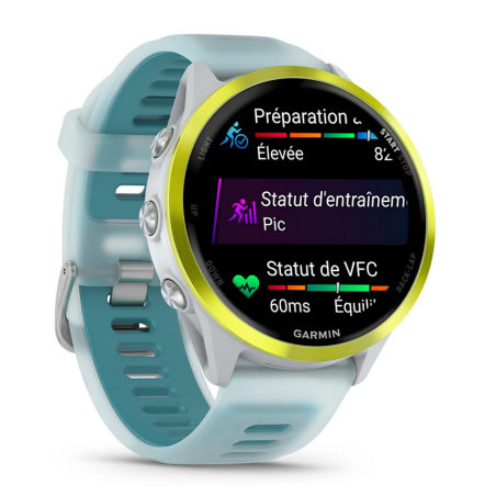GARMIN Forerunner 570 47mm - Aluminium jaune avec bracelet blanc translucide/Turquoise- Montre GPS Running  | Les4Nages