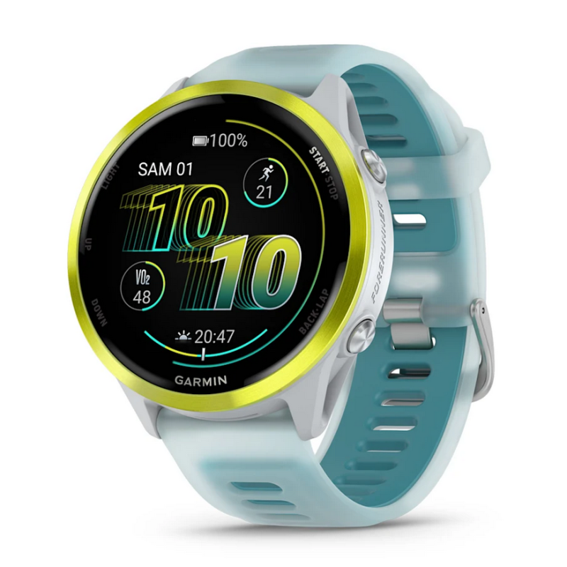 GARMIN Forerunner 570 47mm - Aluminium jaune avec bracelet blanc translucide/Turquoise- Montre GPS Running | Les4Nages GARMIN Forerunner 570 47mm - Aluminium jaune avec bracelet blanc translucide/Turquoise- Montre GPS Running | Les4Nages