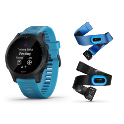 GARMIN Forerunner 945 Pack Triathlon - noire avec bracelet bleu - Montre GPS Running Triathlon Performance 