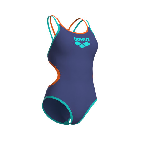 Arena ONE DOUBLE CROSS BACK FUTURE DUSK WATER FLUO ORANGE - Maillot de bain femme 1 pièce | Les4Nages