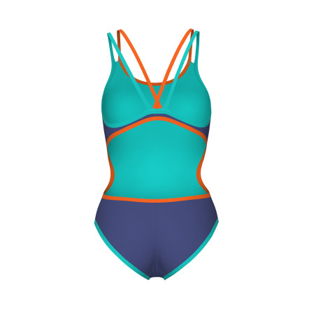 Arena ONE DOUBLE CROSS BACK FUTURE DUSK WATER FLUO ORANGE - Maillot de bain femme 1 pièce | Les4Nages