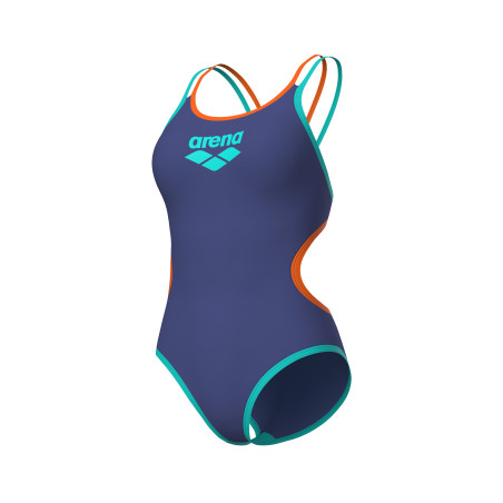 Arena ONE DOUBLE CROSS BACK FUTURE DUSK WATER FLUO ORANGE - Maillot de bain femme 1 pièce | Les4Nages
