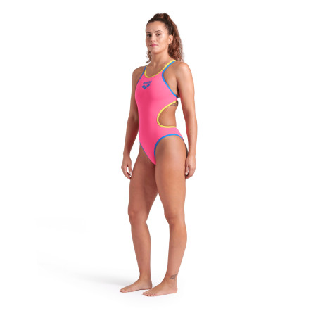 Arena ONE DOUBLE CROSS BACK SHOCKING PINK BLUE RIVER SOFT GREEN - Maillot de bain femme 1 pièce | Les4Nages