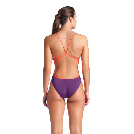 Arena SOLID Lace Back PLUM BRIGHT CORAL - Maillot de bain natation femme | Les4Nages