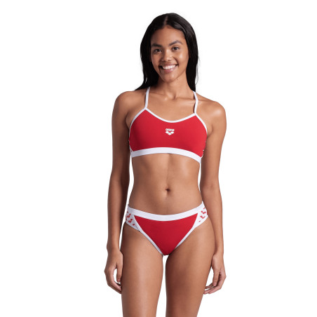 Bikini Arena ICONS Cross Back Solid RED WHITE - Maillot Natation Femme 2 pieces | Les4Nages