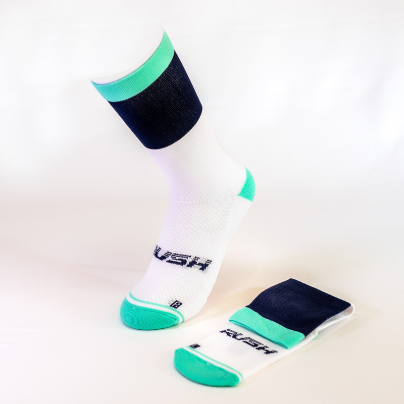 RUSH Med SOCKS NAVY BLUE - LIGHT GREEN - Socquettes Cyclisme, Triathlon | Les4Nages