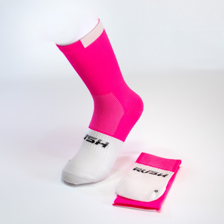 RUSH Med SOCKS PINK FLUO - WHITE - Socquettes Cyclisme, Triathlon | Les4Nages