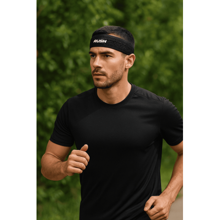 Headband Running RUSH - BLACK - Bandeau running léger, respirant, extensible et sans coutures | Les4Nages