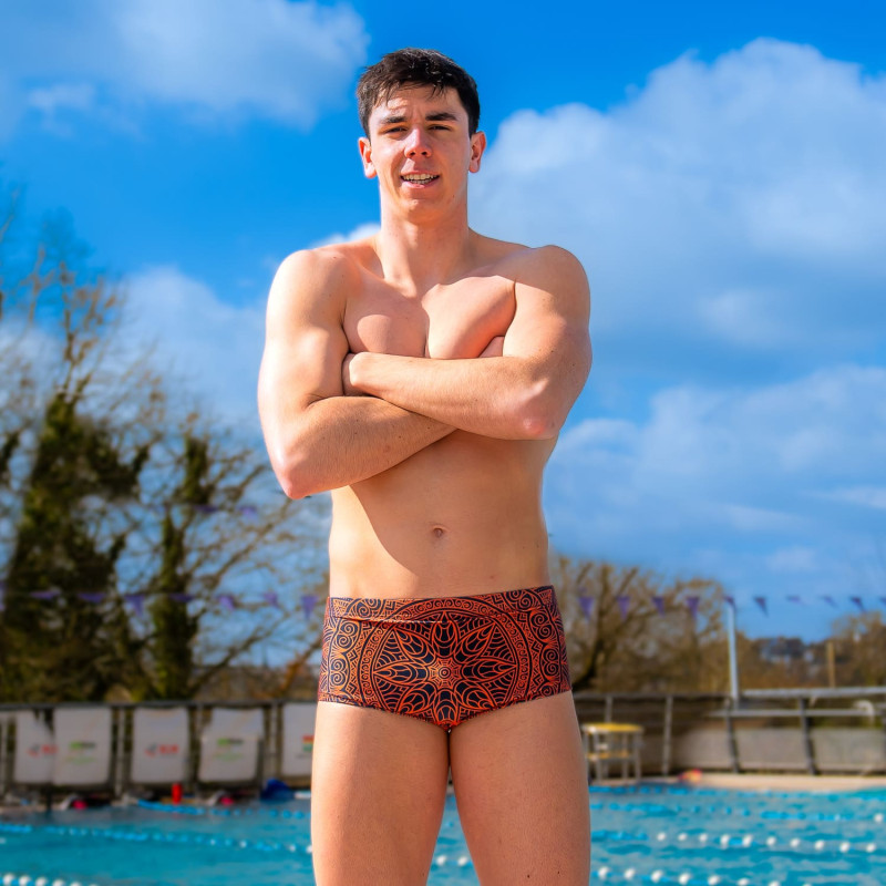 SWEAMS TRUNKS MANDALA ORANGE -NAVY - Boxer Natation Homme | Les4Nages
