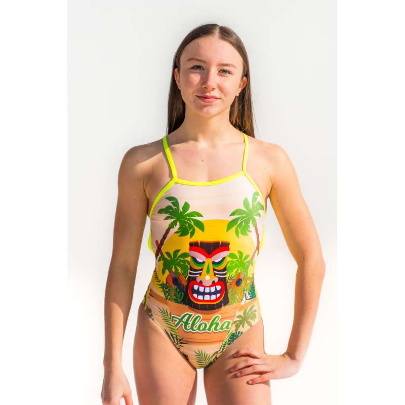 SWEAMS ALOHA TIKI - Maillot femme 1 piece bretelles fines | Les4Nages