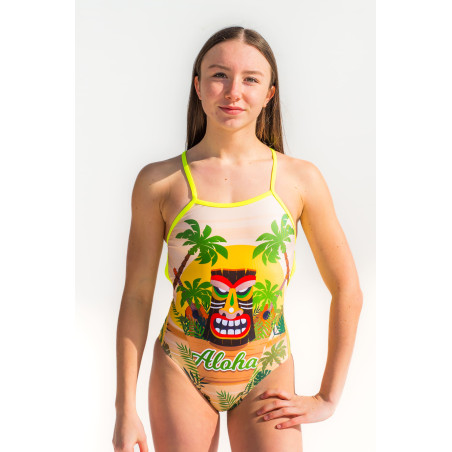 SWEAMS ALOHA TIKI - Maillot femme 1 piece bretelles fines | Les4Nages