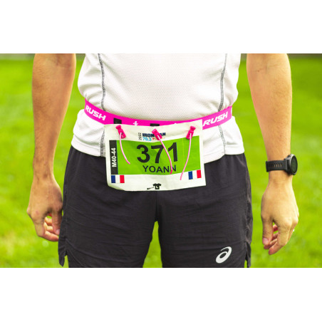 Ceinture porte dossard RUSH Basic Race belt Pink avec 3 points | Les4Nages