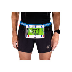 Ceinture porte dossard RUSH Energy Race belt Blue avec 3 points de fixation et 6 porte gels