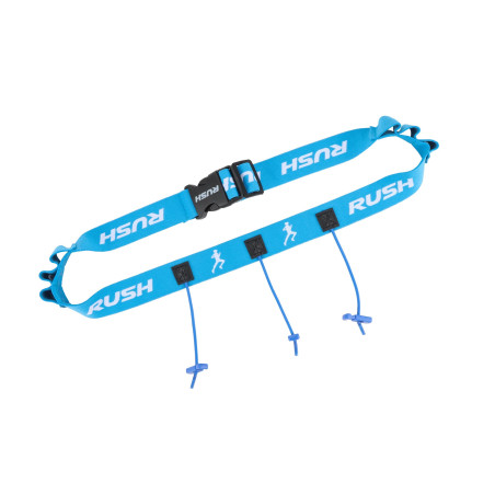 Ceinture porte dossard RUSH Energy Race belt Blue avec 3 points de fixation et 6 porte gels | Les4Nages