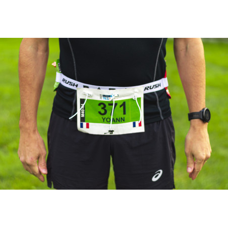 Ceinture porte dossard RUSH Energy Race belt Blanc avec 3 points de fixation et 6 porte gels | Les4Nages