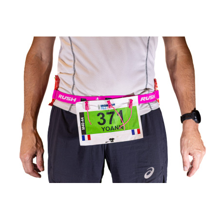 Ceinture porte dossard RUSH Energy Race belt Pink avec 3 points de fixation et 6 porte gels | Les4Nages