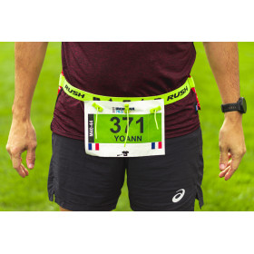 Ceinture porte dossard RUSH Energy Race belt Jaune avec 3 points de fixation et 6 porte gels