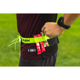 Ceinture porte dossard RUSH Energy Race belt Jaune avec 3 points de fixation et 6 porte gels