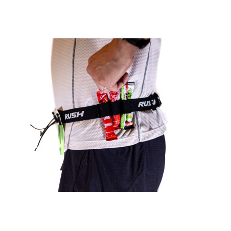 Ceinture porte dossard RUSH Energy Race belt Black avec 3 points de fixation et 6 porte gels | Les4Nages