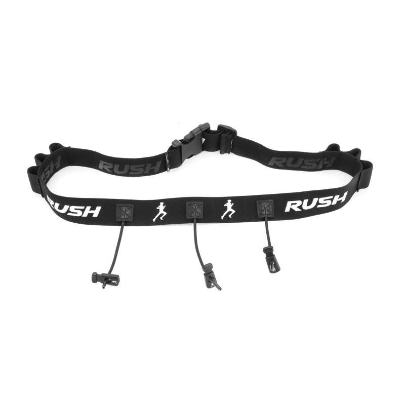 Ceinture porte dossard RUSH Energy Race belt Black avec 3 points de fixation et 6 porte gels | Les4Nages