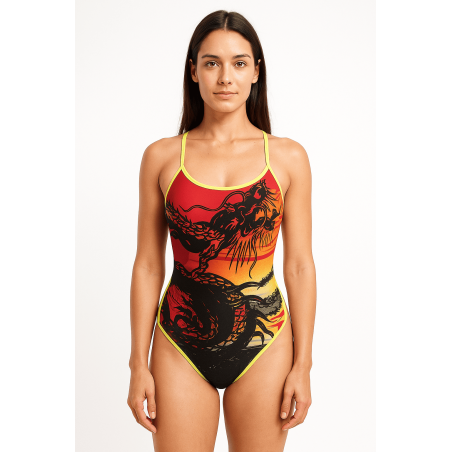 SWEAMS DRAGON ATTACK - Maillot femme 1 piece bretelles fines | Les4Nages