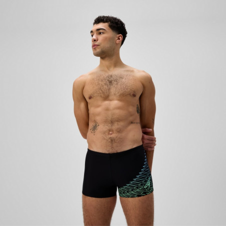 SPEEDO ECO MEDLEY LOGO Aquashort Black Green - Boxer homme natation | Les4Nages