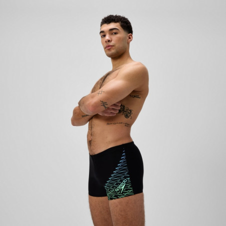 SPEEDO ECO MEDLEY LOGO Aquashort Black Green - Boxer homme natation | Les4Nages