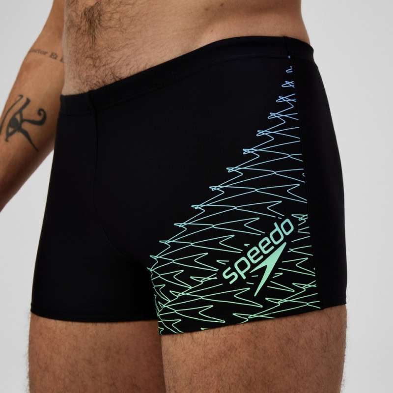 SPEEDO ECO MEDLEY LOGO Aquashort Black Green - Boxer homme natation | Les4Nages