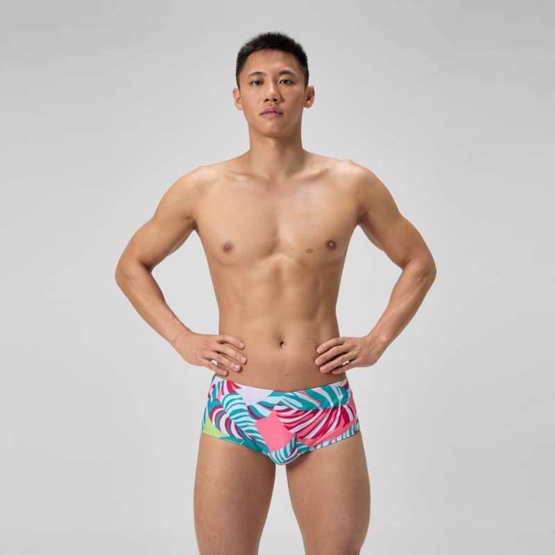 SPEEDO ECO+ ML PRINT 13.5CM BRIEF GREEN PINK - Maillot Natation | Les4Nages