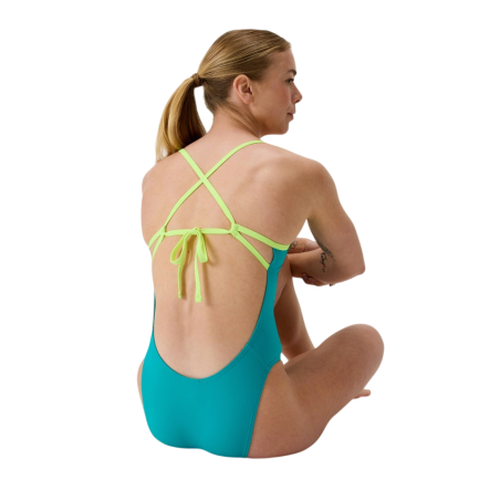 Speedo FL SOLID Tie Back Green Yellow - Maillot femme 1 pièce | Les4Nages