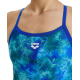 Arena Women's Swimsuit Challenge Back Allover Neon Blue Multi - Maillot Natation et Piscine Femme 