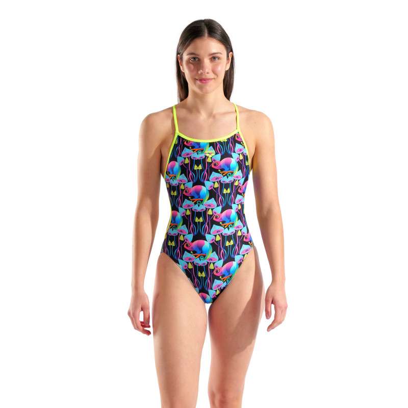 Arena Multi CHAMELEONS Lace Back Multi Black Artic Lime - Maillot Natation Femme 1 piece | Les4Nages