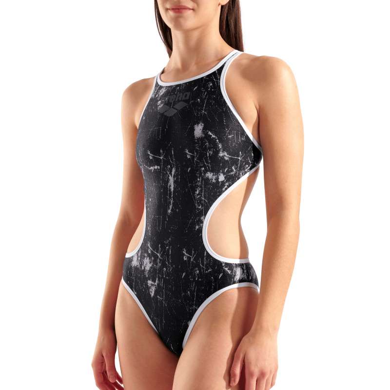 ARENA LACQUER ONE Multi Black White - Maillot Natation Femme 1 piece | Les4Nages