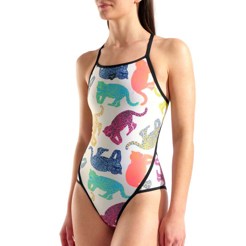 ARENA IN THE WILD Super Fly Back White Multi Black - Maillot Natation Femme 1 piece | Les4Nages