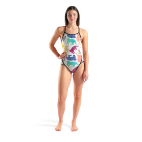 ARENA IN THE WILD Super Fly Back White Multi Black - Maillot Natation Femme 1 piece