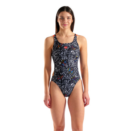ARENA COLORS BOOK Multi Black Bright Coral Swim Tech Back - Maillot Natation Femme 1 piece | Les4Nages ARENA COLORS BOOK Multi Black Bright Coral Swim Tech Back - Maillot Natation Femme 1 piece | Les4Nages