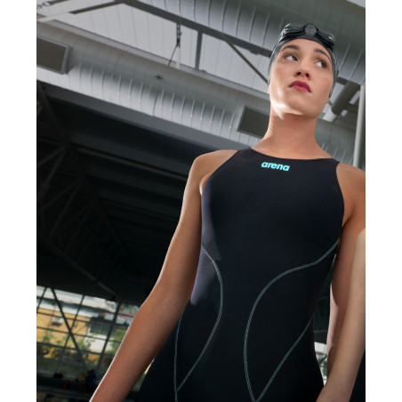ARENA IMPULSO Powerskin Dos Ouvert - Black teal - Combinaison Natation Femme - VP Arena Janvier 2026 | Les4Nages
