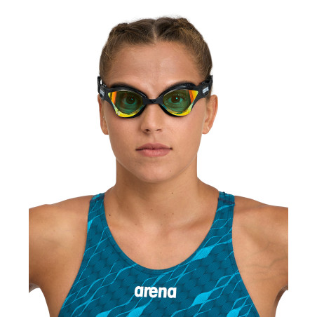 ARENA Cobra TRI SWIPE Mirror - Yellow Copper Black - Lunettes Triathlon et Eau Libre Noir et Jaune - VP Arena Janvier 2026 | Les4Nages
