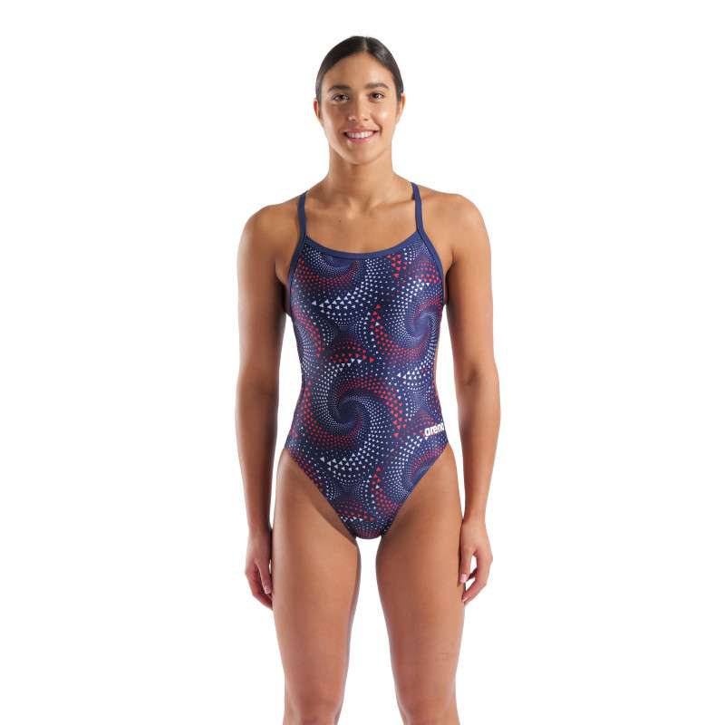 ARENA FIREFLOW Swimsuit Challenge Back Navy Team Red / White Blue - Maillot Natation Femme 1 piece - VP Arena Janvier 2026 | Les4Nages