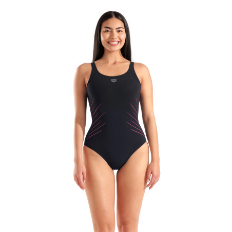 Arena BODYLIFT ISA SQUARED BACK - BLACK-FAIRY ROSE - Maillot Aquagym & Piscine Femme 1 pièce | Les4Nages
