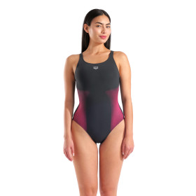 Arena BODYLIFT CARLA U BACK - NIGHT GREY-FAIRY ROSE MULTI - Maillot Aquagym & Piscine Femme 1 pièce